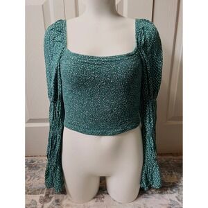 Cottagecore Shirt Green Polkadots Size S
